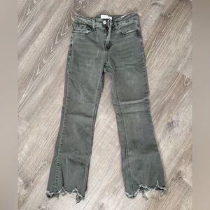 Vervet Blue High-Rise Olive Jeans with Frayed Hem